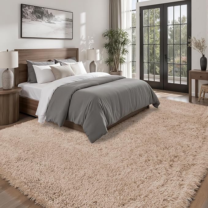 8x10 Area Rugs for Living Room Bedroom: Camel Soft Fluffy Shag Upgrade Non-Slip - Image 2