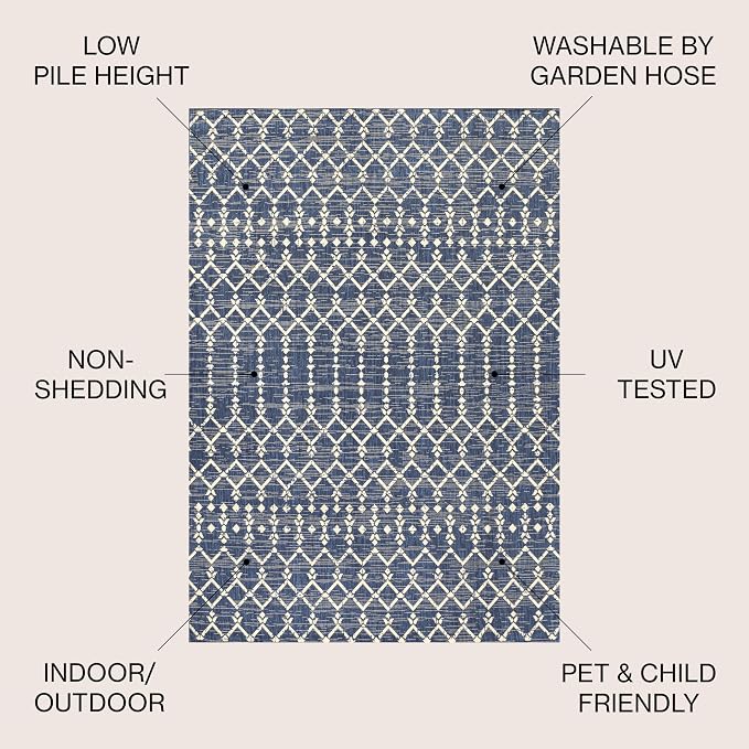 JONATHAN Y Moroccan Geometric Indoor Outdoor Round Area Rug 9 Ft Navy/Beige - Image 2