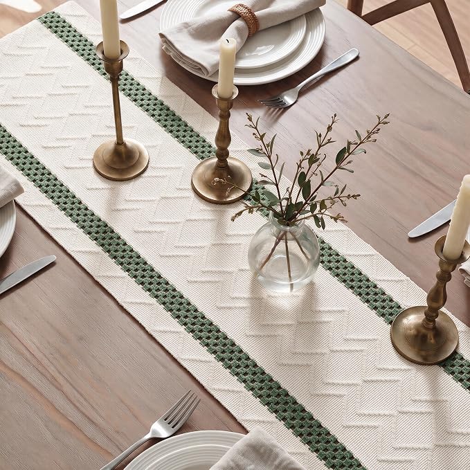 Artoid Mode Forest Green Stripe Woven Rustic Table Runner 12x90 Inch | Holiday - Image 4