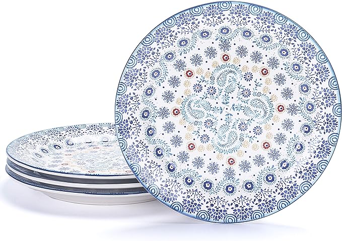 Bico Blue Talavera Salad Plates Set of 4, 8.75 Inch Ceramic Dessert Plates by Bico