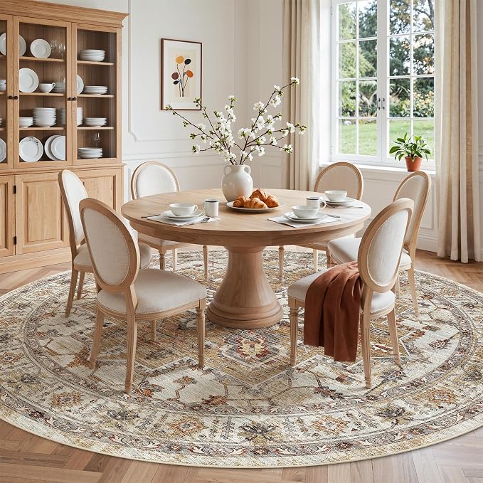 Madane Washable 9ft Circle Round Rug, 9x9 Circular Rugs Non-Slip Vintage Area - Image 4