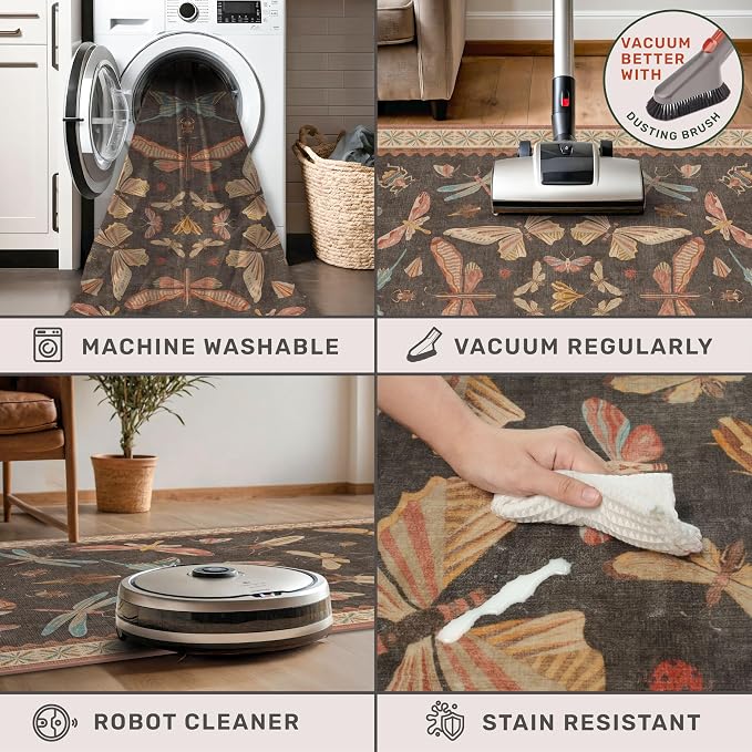 Hazo Haus Orange Brown Hallway Runner Rug 2'6"x12', Soft Low Pile Non Slip - Image 5