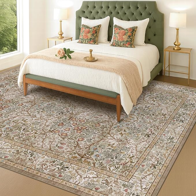Hazo Haus Vintage Moss Green Living Room Rug, Neutral Taupe 8x10 Washable Area - Image 6