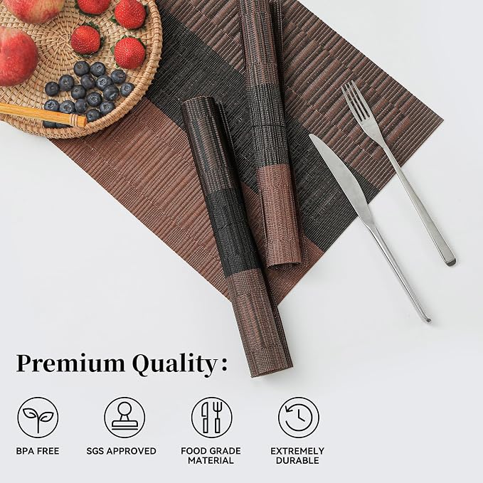 Leetaltree Brown with Black Striped Placemats Set of 8 - Image 2