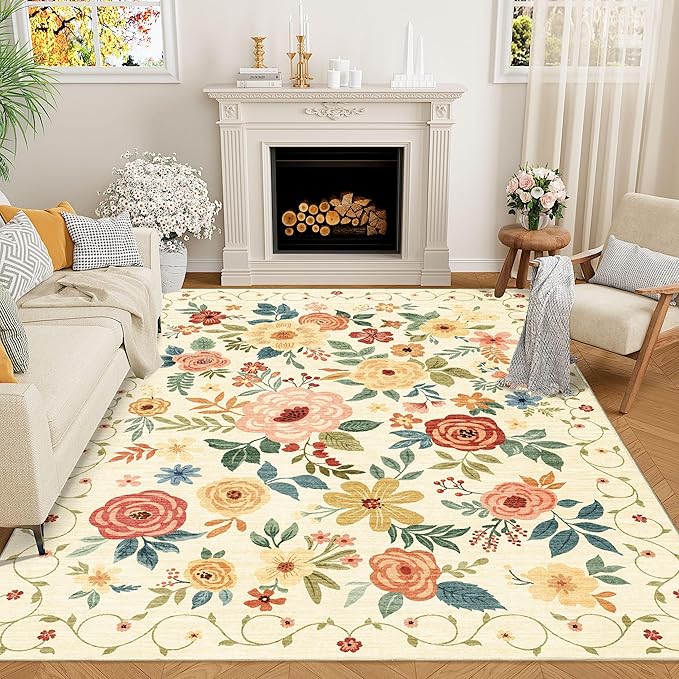 DUKINO 8x10 Area Rug, Floral Rugs by DUKINO