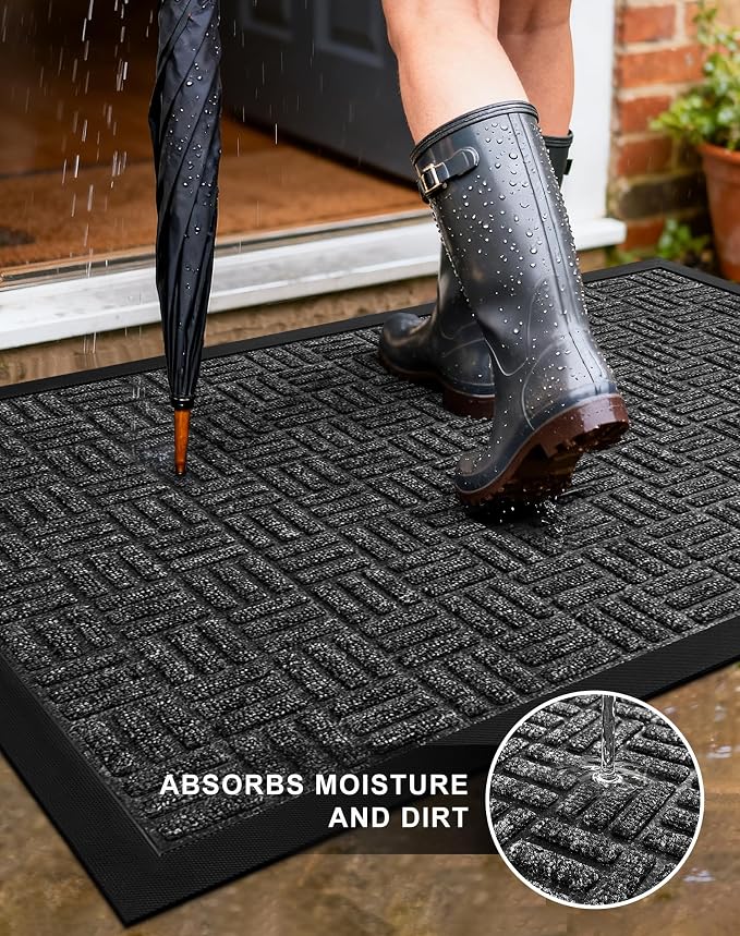 Mibao Front Door Mat Outdoor Entrance, Waterproof Dirt Trapper Doormat - Image 2