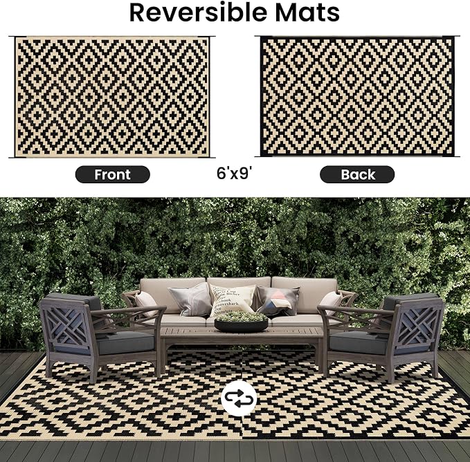 Smiry Waterproof Outdoor Rug 6x9 ft, Reversible Plastic Straw Patio Camping Rugs - Image 3