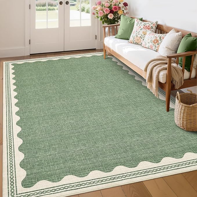 GarveeHome Scalloped Sage Green Washable Rugs 9x12 Rug - Image 2