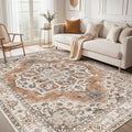 9x12 Washable Area Rug: Vintage Neutral Soft Non Slip Thin Large Floor Carpet by MICGEEK