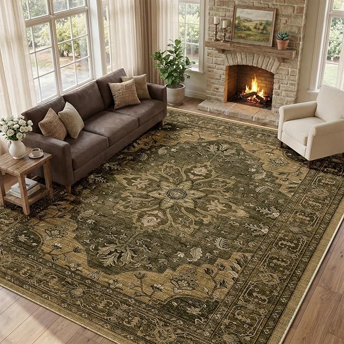 RELEANY Area Rugs Large 10'x12' Washable Non-Slip, Floral Vintage Distress - Image 2