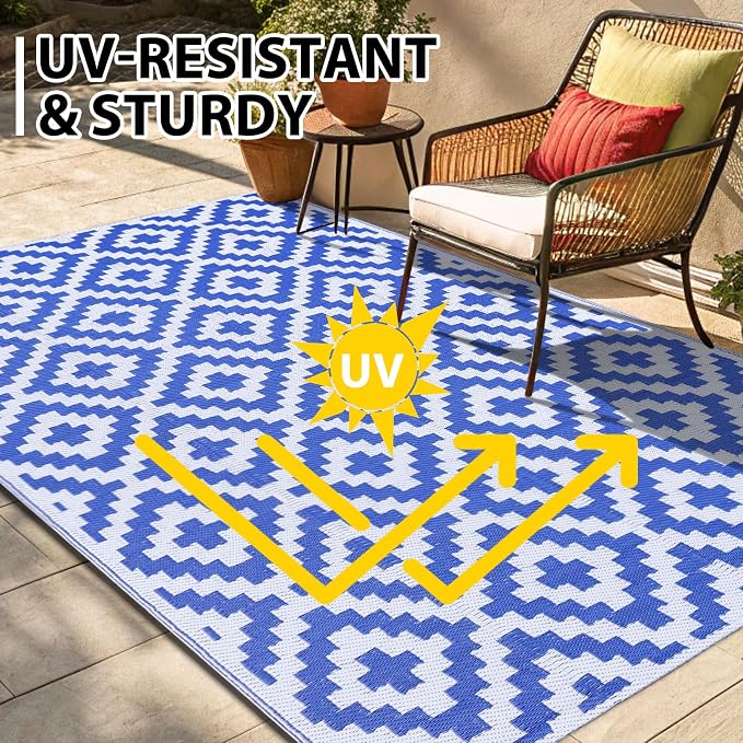 Smiry Waterproof Outdoor Rug 4x6 ft, Reversible Plastic Straw Patio Camping Rugs - Image 4
