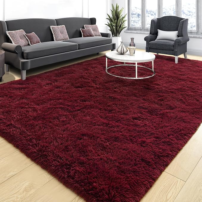 Tepook Fluffy Burgundy Rugs for Living Room, 8x10 Dark Red Area Rug for Bedroom - Image 3