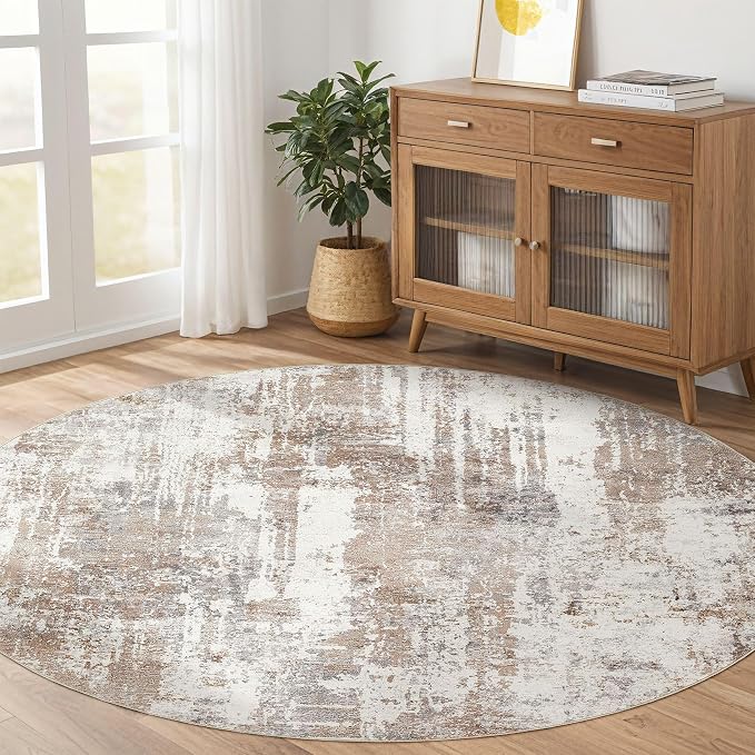 Round Rug Living Room Rugs: 7Ft Washable Circle Large Abstract Modern Soft - Image 7