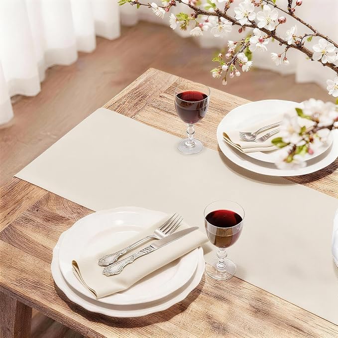 FOLINS&HOME Beige Waterproof Decorative Table Runner 60 Inches Long | 210GSM - Image 2