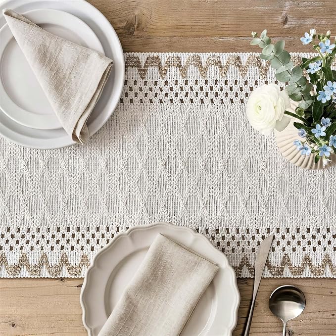 Macrame Side Trim Boho Woven Table Runner, Jute 12x90 Inch | Crochet Hollow - Image 3