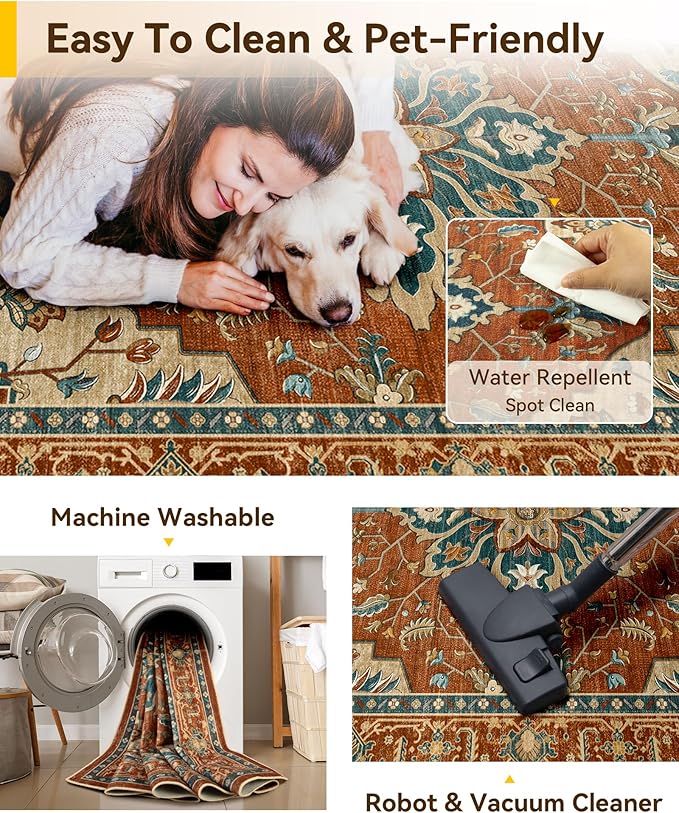 RELEANY Area Rugs Small 2'x3' Washable Non-Slip, Floral Vintage Distress - Image 5