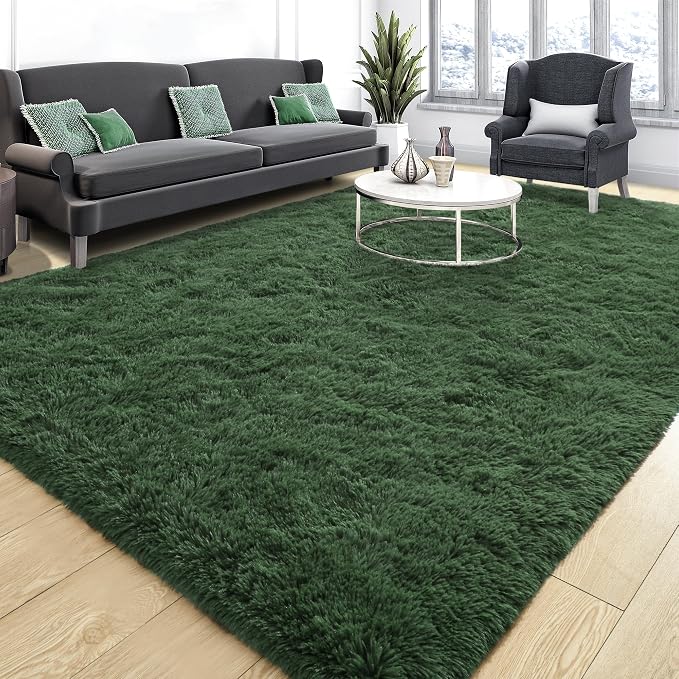 Tepook Fluffy Dark Green Rugs for Living Room Bedroom, 5x8 Soft Area Rug Forest by Tepook