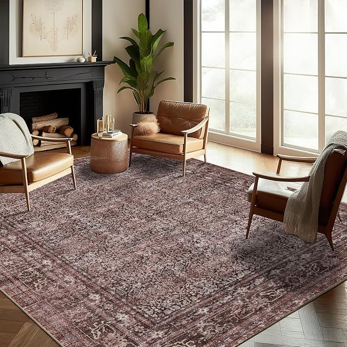 CHAMPLANT Washable Area Rug 8'x10' Retro Boho Design Non-Shedding Non-Slip Easy by CHAMPLANT