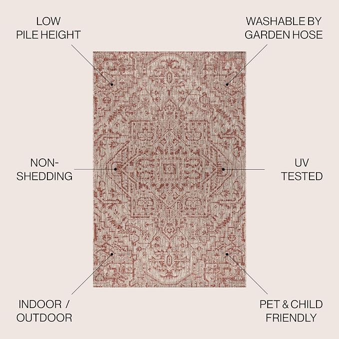 JONATHAN Y Boho Medallion Indoor Outdoor Round Area Rug 5 Ft Red/Taupe - Image 2