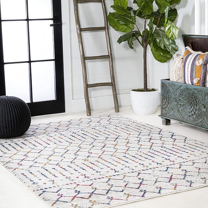 JONATHAN Y Boho Vintage Diamond Cream/Multi Indoor Area Rug 4X6 ft, Moroccan - Image 6