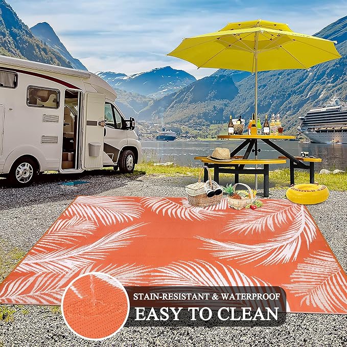 Pauwer Waterproof Outdoor Rug 6x9, Reversible Plastic Straw Patio Camping Rug - Image 5