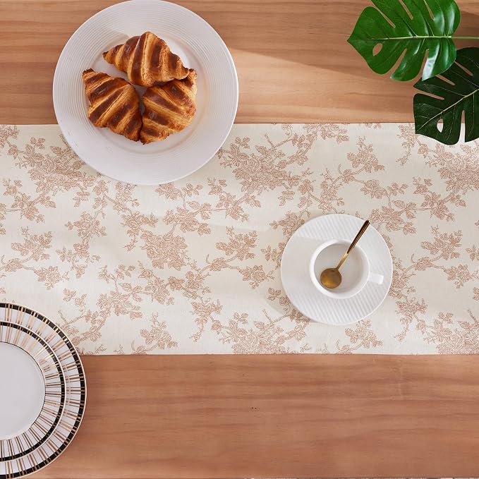 French Pastoral Farmhouse Table Runners, 13x36 Inch Taupe | 100% Organic Cotton - Image 4