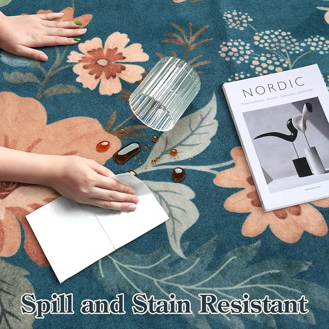 Lahome Floral Washable Area Rug, Ultra-Thin Soft Non-Slip Stain Resistant - Image 6