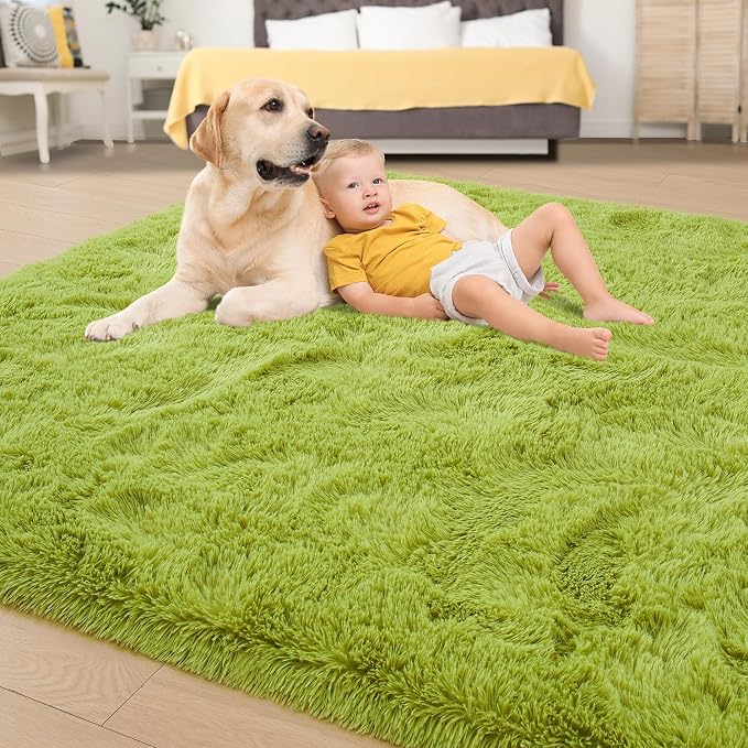 Tepook Fluffy Grass Green Rugs for Living Room Bedroom, 6x9 Soft Area Rug Moss - Image 4
