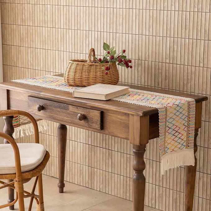 Keketoarrange Boho Macrame Table Runner 12x60 Inch | Woven Burlap Rustic Runner - Image 4