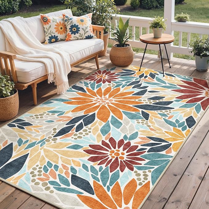 GENIMO Indoor Outdoor Area Rug 8'x10', Machine Washable Rugs by GENIMO