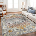 CHAMPLANT Area Rug 4x6 Washable Rug Taupe Vintage Traditional Floor Cover by CHAMPLANT