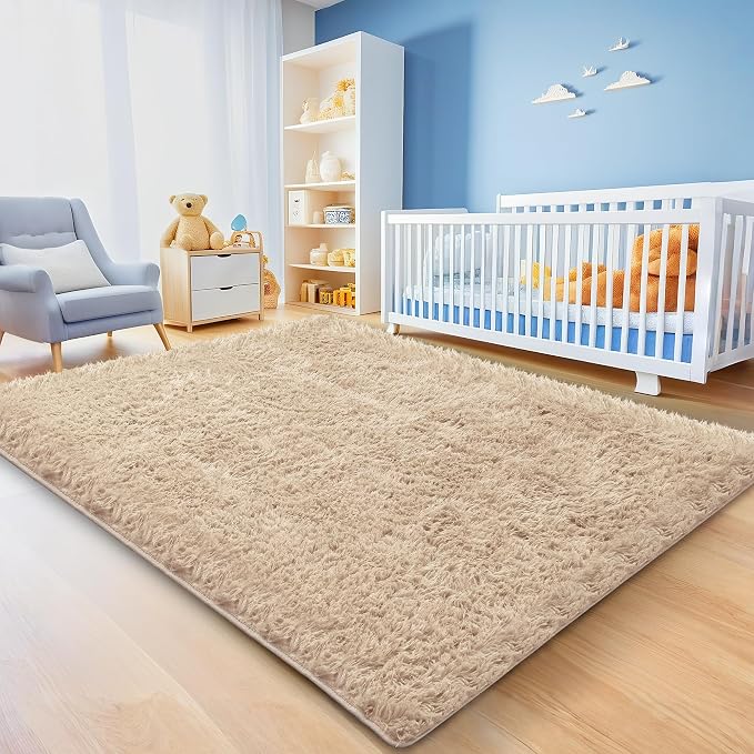 Beige Shag Area Rug for Bedroom, 4x6 Fluffy Shaggy Rugs for Living Room Boys - Image 4