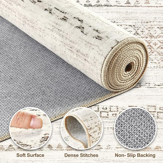 Nakagishi Area Rug Living Room Rugs: 4X6 Machine Washable Boho Large Neutral - Image 3