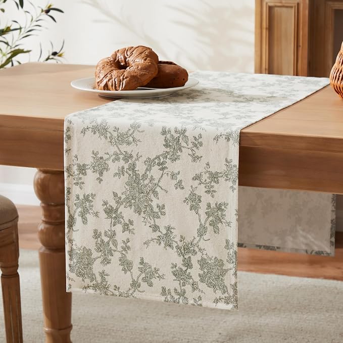 French Pastoral Farmhouse Table Runners, 13x36 Inch Green | 100% Organic Cotton - Image 7