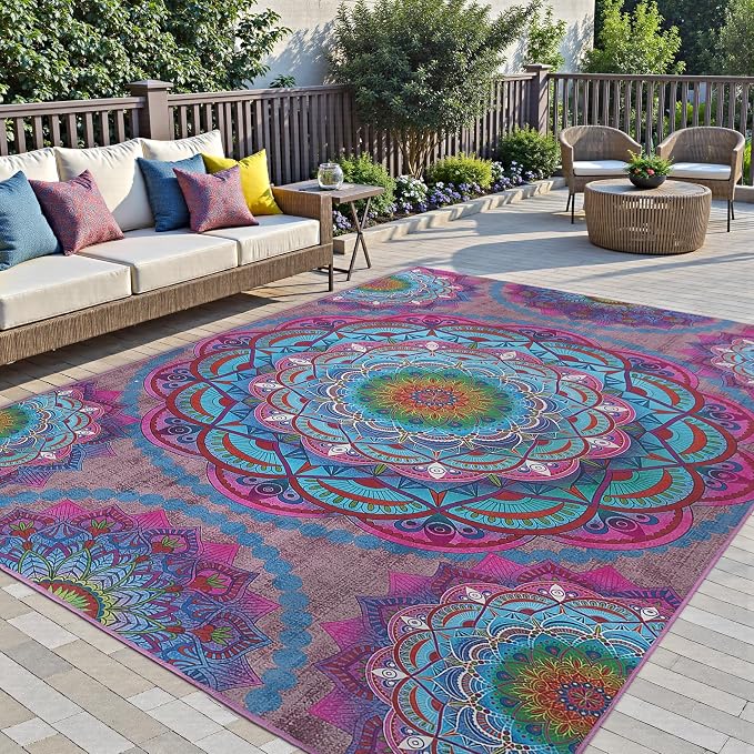Arenarug Meditation Indoor Outdoor Rug 5x8 ft Mandala Pattern Rug Boho Style - Image 6