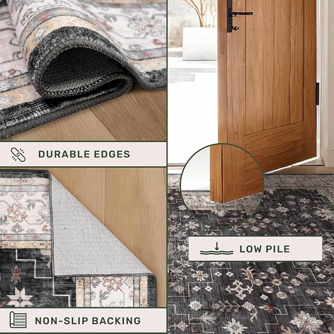 Hazo Haus Black Boho Washable 3x10 Extra Long Hallway Runner Rug, Waterproof - Image 5