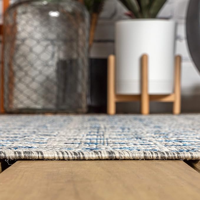 JONATHAN Y Moroccan Geometric Indoor Outdoor Runner Rug 2X14 Light Gray/Navy - Image 7