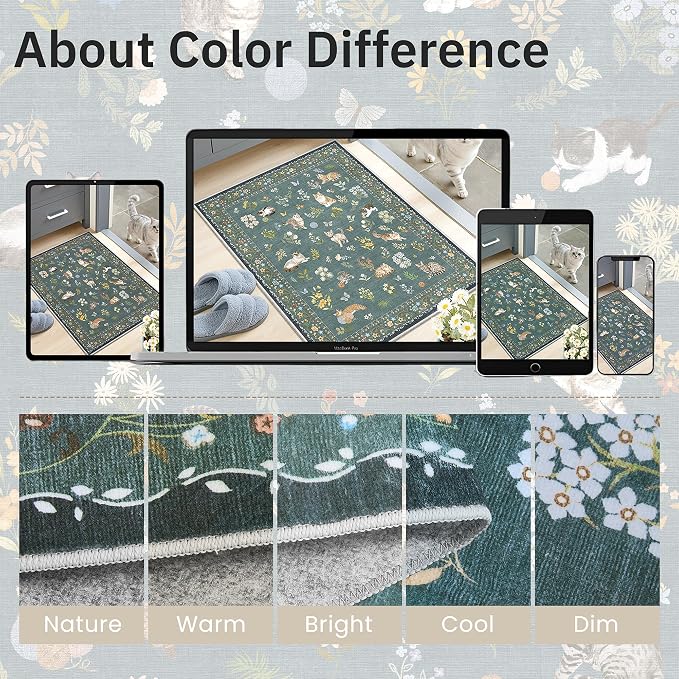 Soalmost Cat 3x5 Area Rugs for Entryway, Machine Washable Animal Floral Accent - Image 9