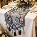 Victorian Jacquard Table Runner 63" Navy Blue by Jiino