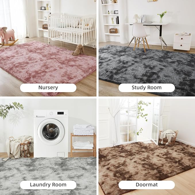 Litanika 6x9 Shag Area Rug for Living Room Bedroom, Tie-Dyed Dusty Pink High - Image 7