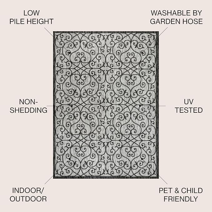 JONATHAN Y Vintage Filigree Indoor Outdoor Area Rug 3X5 Light Gray/Black - Image 2
