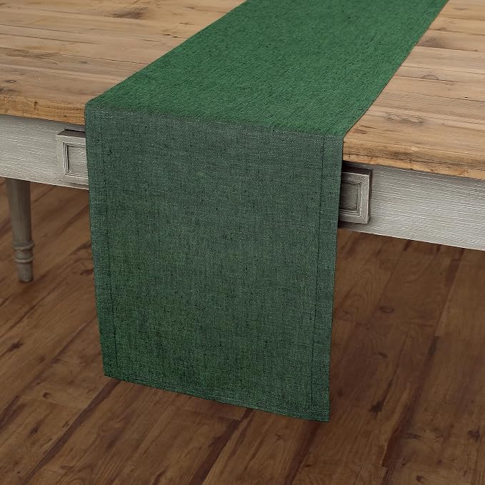 Solino Home 100% Pure Linen Table Runner Forest Green, Athena 14 x 36 in | - Image 4