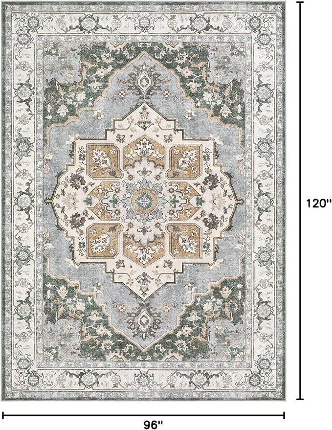 8x10 Washable Area Rug: Vintage Neutral Soft Non Slip Thin Large Floor Carpet - Image 2