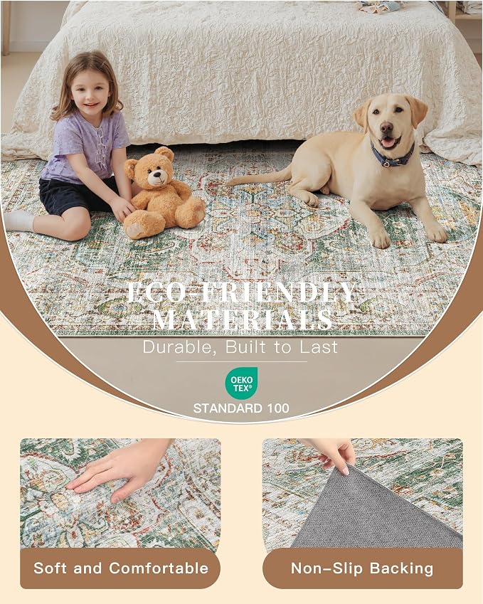 Madane Washable Area Rug 2x3, Small Entryway Rug Non-Slip Vintage Door Mat - Image 5
