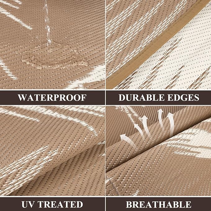 Pauwer Waterproof Outdoor Rug 6x9, Reversible Plastic Straw Patio Camping Rug - Image 3