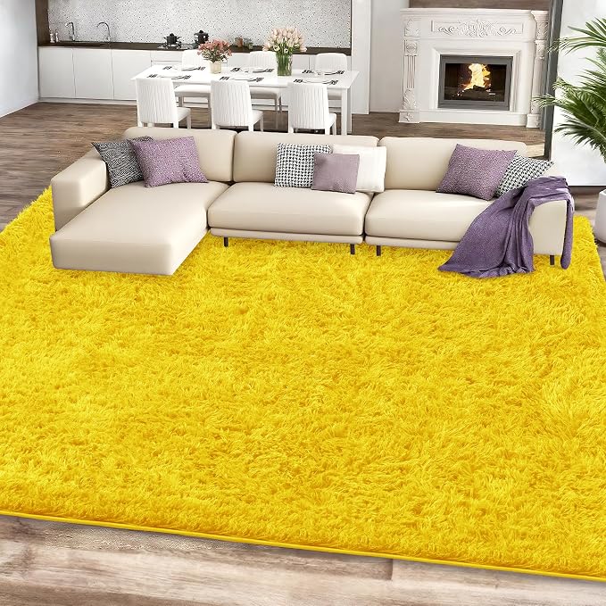 Yellow Shag Area Rug for Bedroom, 4x6 Fluffy Shaggy Rugs for Living Room Nursery - Image 2
