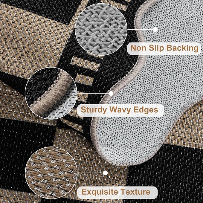 Checkered Easy Jute 3x5 Outdoor Patio Rug, Washable Rugs - Image 4