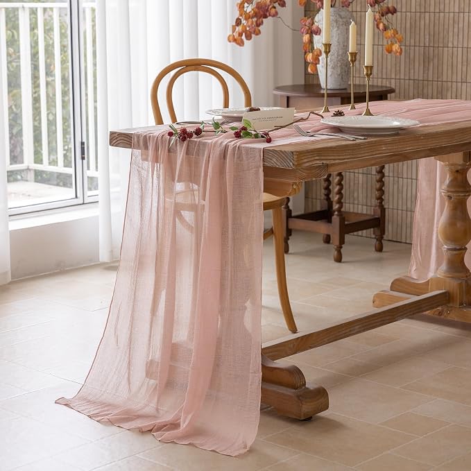 Dusty Pink Cheesecloth Table Runner 120 Inches - Image 3