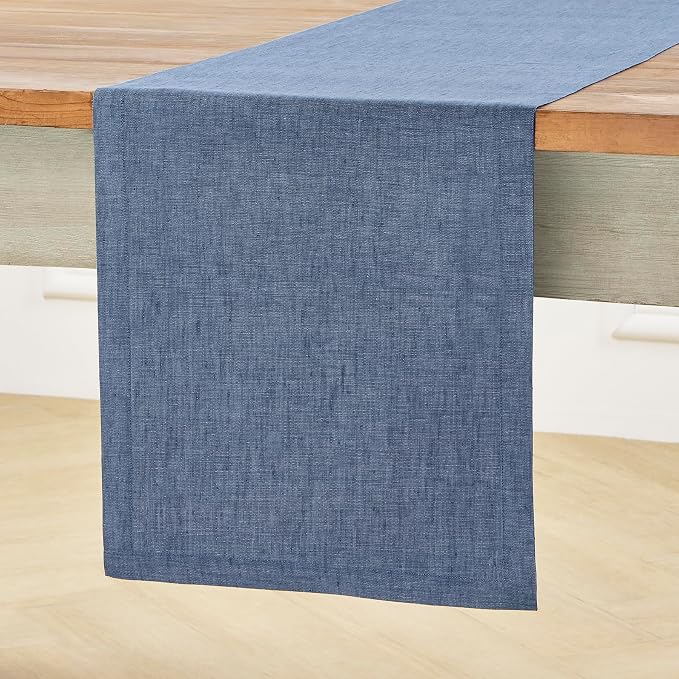 Solino Home 100% Pure Linen Table Runner Blue Denim, Athena 14 x 90 in Long | by SolinoHome