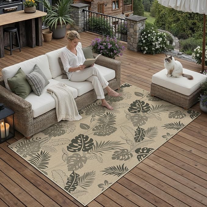 Easy Jute Rug Outdoor Indoor 5x7 Patio Mat Porch Entrance Light Brown Natural - Image 3